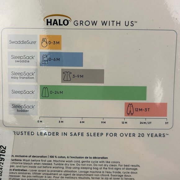 HALO SleepSack 100% Cotton Gray Zip X-Large 18-24 Mos TOG 0.5 - Picture 7 of 7